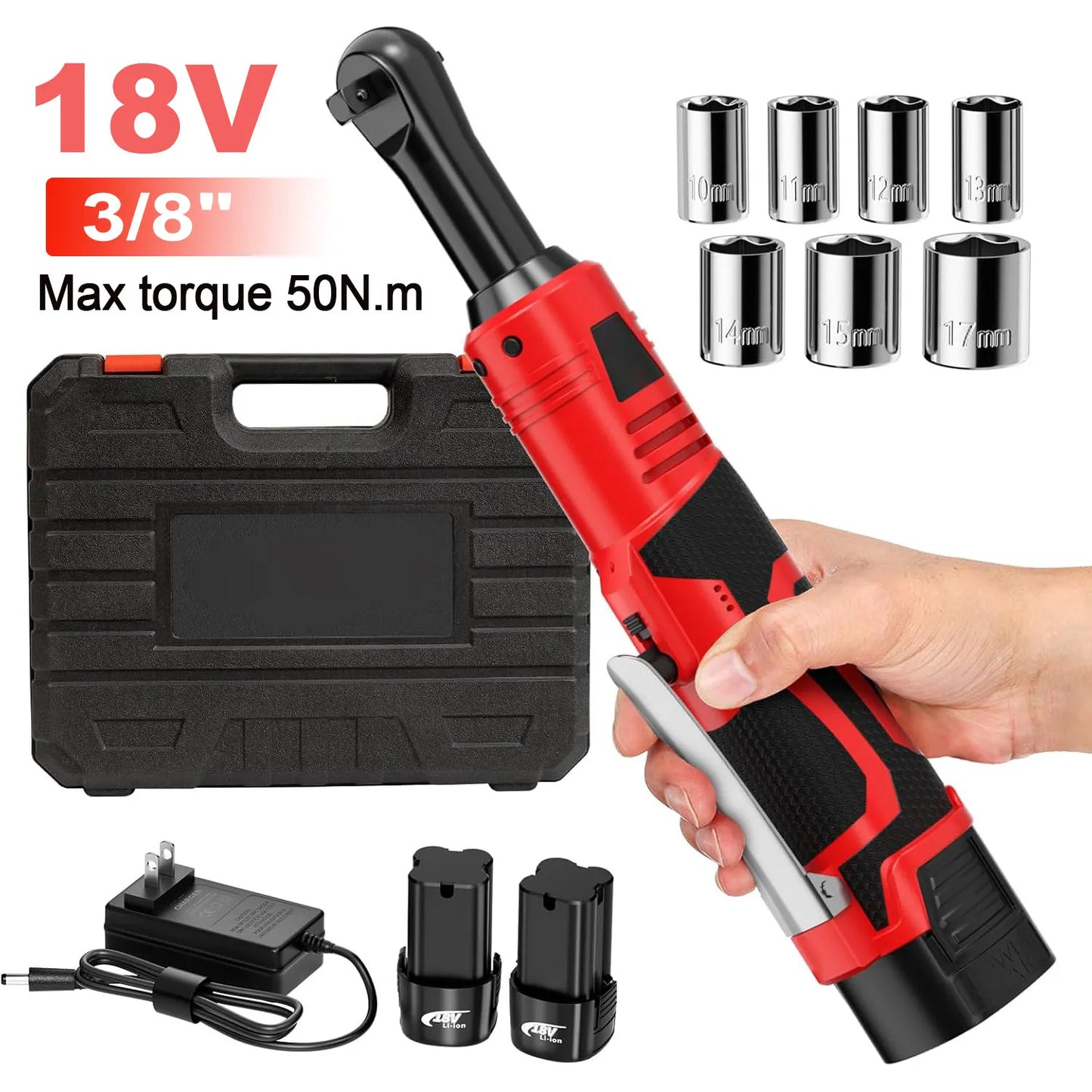 🔧⚡ Clé à Cliquet Sans Fil 50Nm – Rotation 90° + 2 Batteries 2000mAh & 7 Douilles 🧰 - GoDiscount