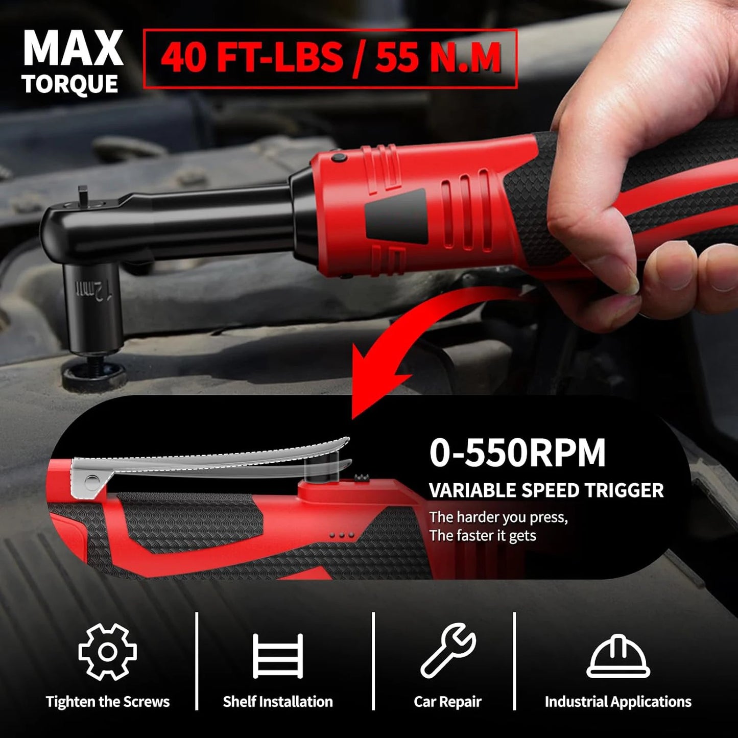 🔧⚡ Clé à Cliquet Sans Fil 50Nm – Rotation 90° + 2 Batteries 2000mAh & 7 Douilles 🧰 - GoDiscount