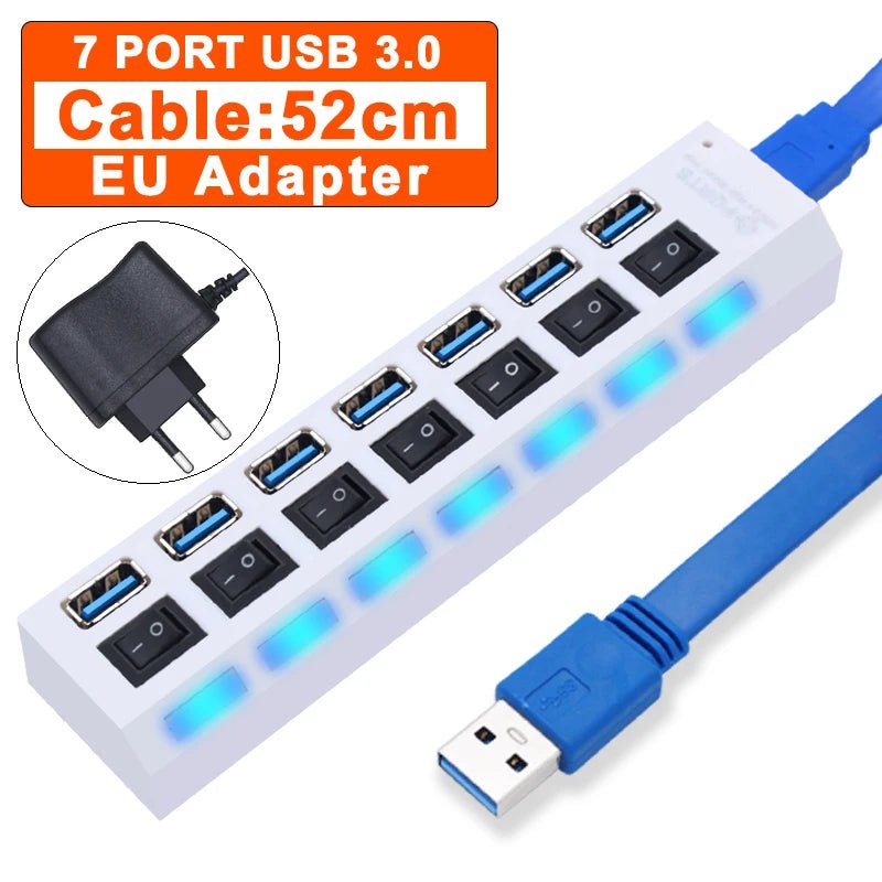 Hub USB 3.0 Multi - Ports avec Interrupteur – 4/7 Ports USB 2.0 & 3.0 pour PC - GoDiscount