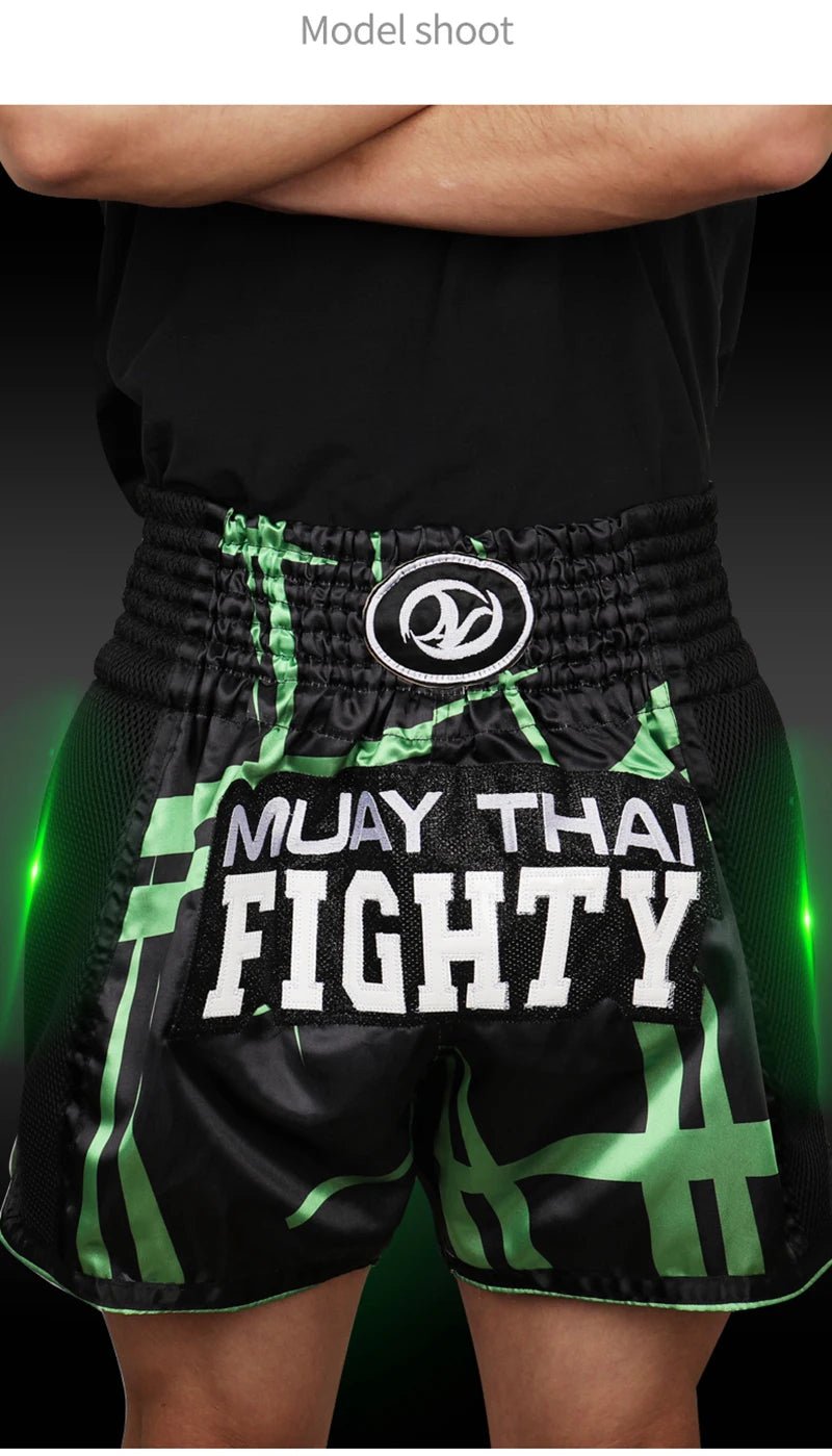 ⭐ Short Muay Thai Homme – Brodé, Sport Fitness, Kickboxing & MMA | Modèle Unisexe Enfant & Adulte – Trunks Personnalisables Noir - GoDiscount