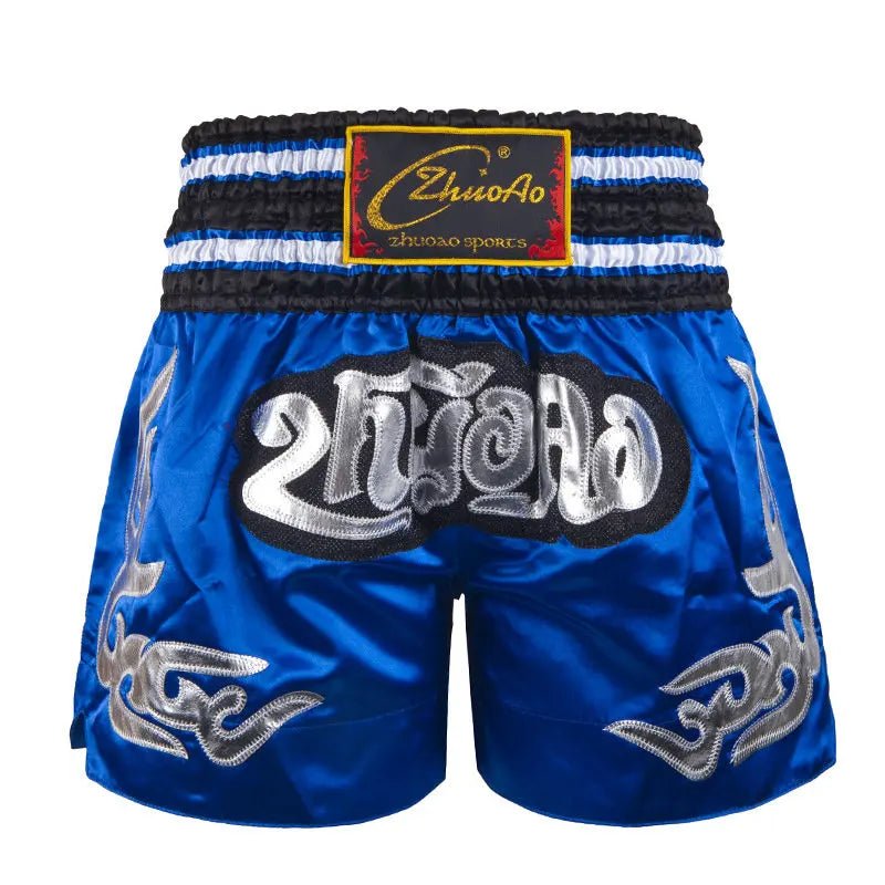 ⭐ Short Muay Thai Homme – Brodé, Sport Fitness, Kickboxing & MMA | Modèle Unisexe Enfant & Adulte – Trunks Personnalisables Noir - GoDiscount