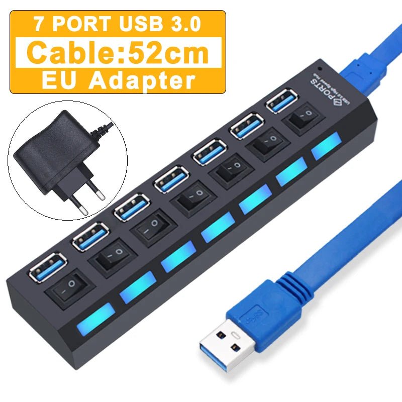 Hub USB 3.0 Multi - Ports avec Interrupteur – 4/7 Ports USB 2.0 & 3.0 pour PC - GoDiscount