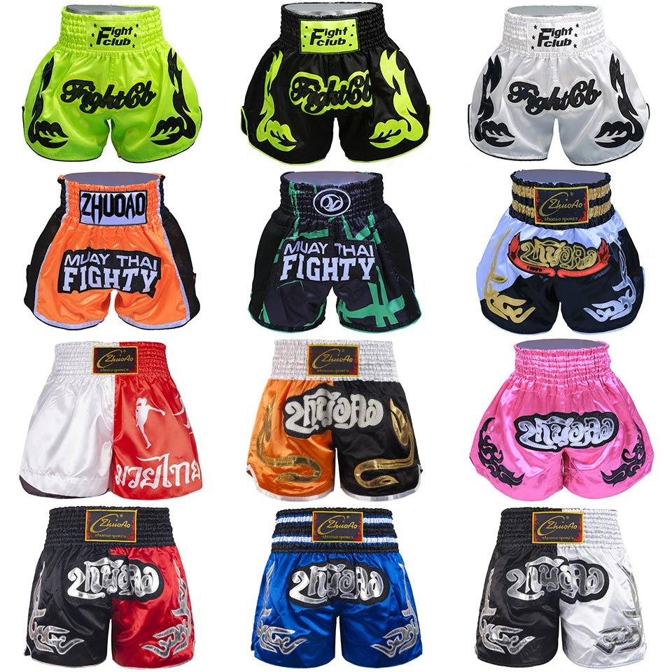 ⭐ Short Muay Thai Homme – Brodé, Sport Fitness, Kickboxing & MMA | Modèle Unisexe Enfant & Adulte – Trunks Personnalisables Noir - GoDiscount