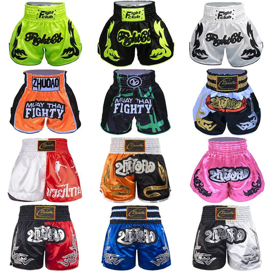 ⭐ Short Muay Thai Homme – Brodé, Sport Fitness, Kickboxing & MMA | Modèle Unisexe Enfant & Adulte – Trunks Personnalisables Noir - GoDiscount