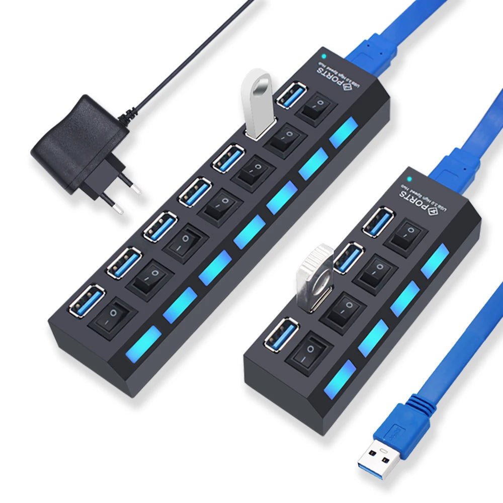 Hub USB 3.0 Multi - Ports avec Interrupteur – 4/7 Ports USB 2.0 & 3.0 pour PC - GoDiscount