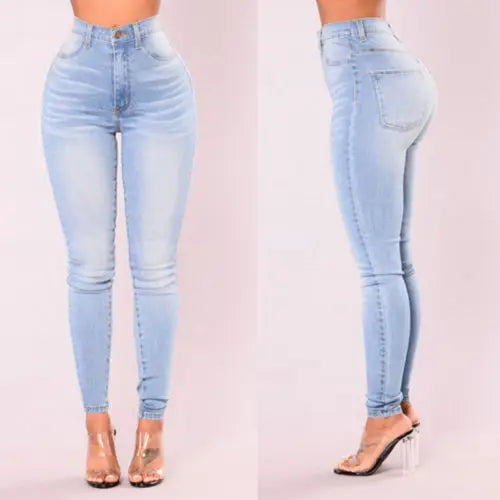 Jean Femme Skinny – Denim Taille Haute, Stretch, Push-Up, Pantalon Slim avec Poches et Bouton, Look Crayon