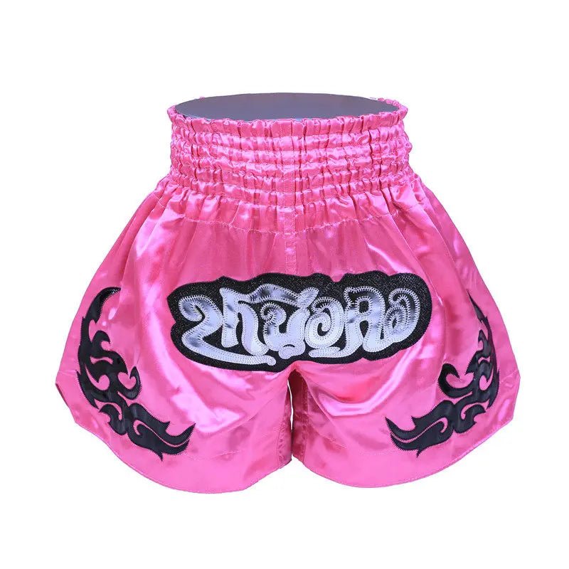 ⭐ Short Muay Thai Homme – Brodé, Sport Fitness, Kickboxing & MMA | Modèle Unisexe Enfant & Adulte – Trunks Personnalisables Noir - GoDiscount