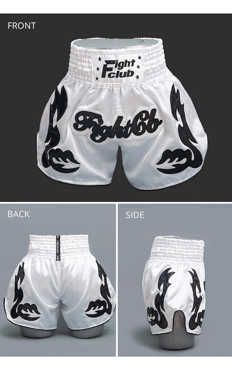 ⭐ Short Muay Thai Homme – Brodé, Sport Fitness, Kickboxing & MMA | Modèle Unisexe Enfant & Adulte – Trunks Personnalisables Noir - GoDiscount