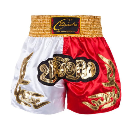 ⭐ Short Muay Thai Homme – Brodé, Sport Fitness, Kickboxing & MMA | Modèle Unisexe Enfant & Adulte – Trunks Personnalisables Noir - GoDiscount