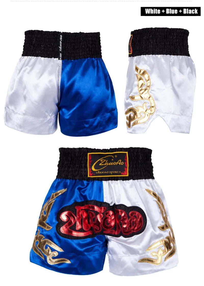 ⭐ Short Muay Thai Homme – Brodé, Sport Fitness, Kickboxing & MMA | Modèle Unisexe Enfant & Adulte – Trunks Personnalisables Noir - GoDiscount