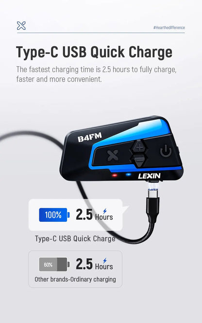 🎶💨 Intercom Moto Bluetooth Lexin B4FM - X – 10 Riders, Partage de Musique, Communication Sans Fil Type - C - GoDiscount