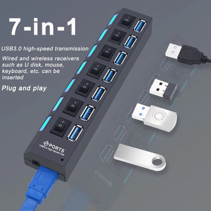 Hub USB 3.0 Multi - Ports avec Interrupteur – 4/7 Ports USB 2.0 & 3.0 pour PC - GoDiscount