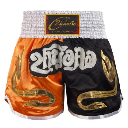 ⭐ Short Muay Thai Homme – Brodé, Sport Fitness, Kickboxing & MMA | Modèle Unisexe Enfant & Adulte – Trunks Personnalisables Noir - GoDiscount