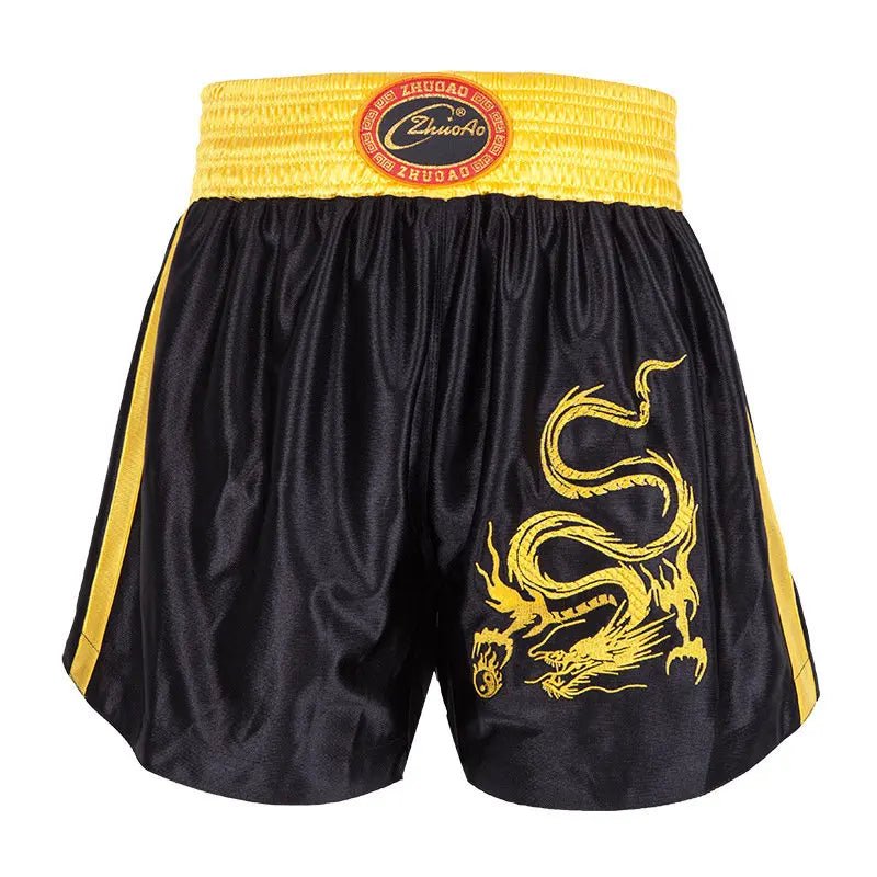 ⭐ Short Muay Thai Homme – Brodé, Sport Fitness, Kickboxing & MMA | Modèle Unisexe Enfant & Adulte – Trunks Personnalisables Noir - GoDiscount