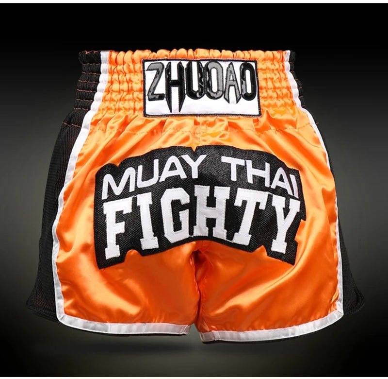 ⭐ Short Muay Thai Homme – Brodé, Sport Fitness, Kickboxing & MMA | Modèle Unisexe Enfant & Adulte – Trunks Personnalisables Noir - GoDiscount