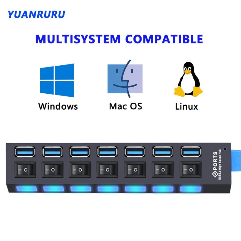 Hub USB 3.0 Multi - Ports avec Interrupteur – 4/7 Ports USB 2.0 & 3.0 pour PC - GoDiscount