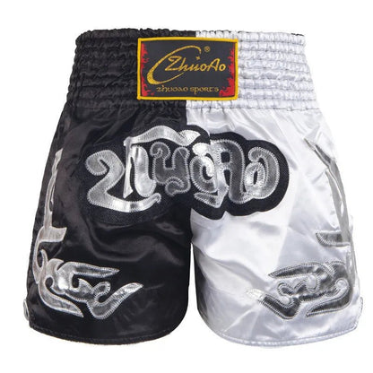 ⭐ Short Muay Thai Homme – Brodé, Sport Fitness, Kickboxing & MMA | Modèle Unisexe Enfant & Adulte – Trunks Personnalisables Noir - GoDiscount