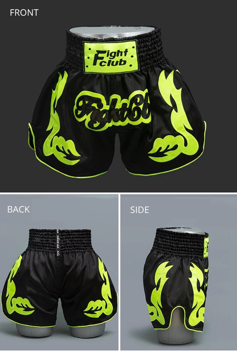 ⭐ Short Muay Thai Homme – Brodé, Sport Fitness, Kickboxing & MMA | Modèle Unisexe Enfant & Adulte – Trunks Personnalisables Noir - GoDiscount