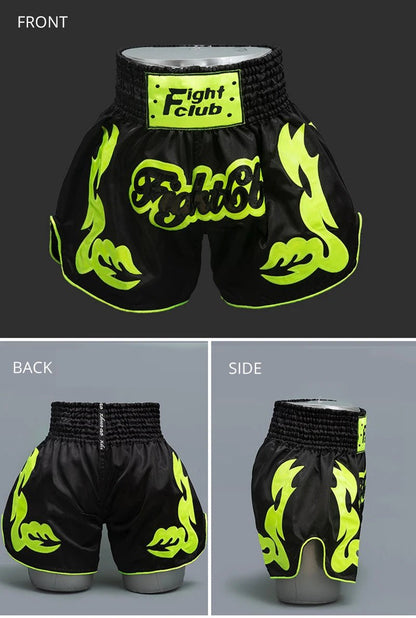 ⭐ Short Muay Thai Homme – Brodé, Sport Fitness, Kickboxing & MMA | Modèle Unisexe Enfant & Adulte – Trunks Personnalisables Noir - GoDiscount
