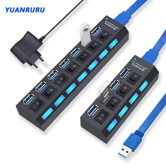 Hub USB 3.0 Multi - Ports avec Interrupteur – 4/7 Ports USB 2.0 & 3.0 pour PC - GoDiscount