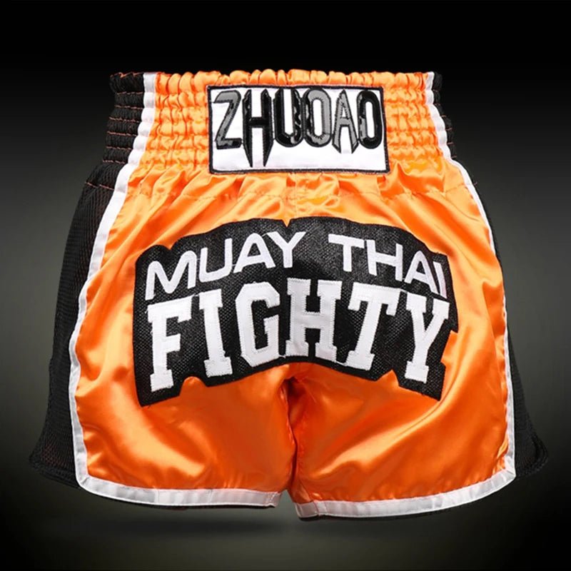 ⭐ Short Muay Thai Homme – Brodé, Sport Fitness, Kickboxing & MMA | Modèle Unisexe Enfant & Adulte – Trunks Personnalisables Noir - GoDiscount