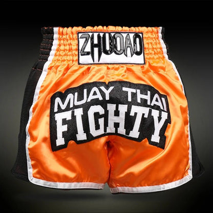⭐ Short Muay Thai Homme – Brodé, Sport Fitness, Kickboxing & MMA | Modèle Unisexe Enfant & Adulte – Trunks Personnalisables Noir - GoDiscount