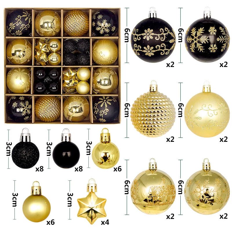 44Pcs 3/6CM Christmas Ball Christmas Tree Decoration Ornaments for Home Decor Halloween New Year Navidad Pendant Ball Accessory - GoDiscount