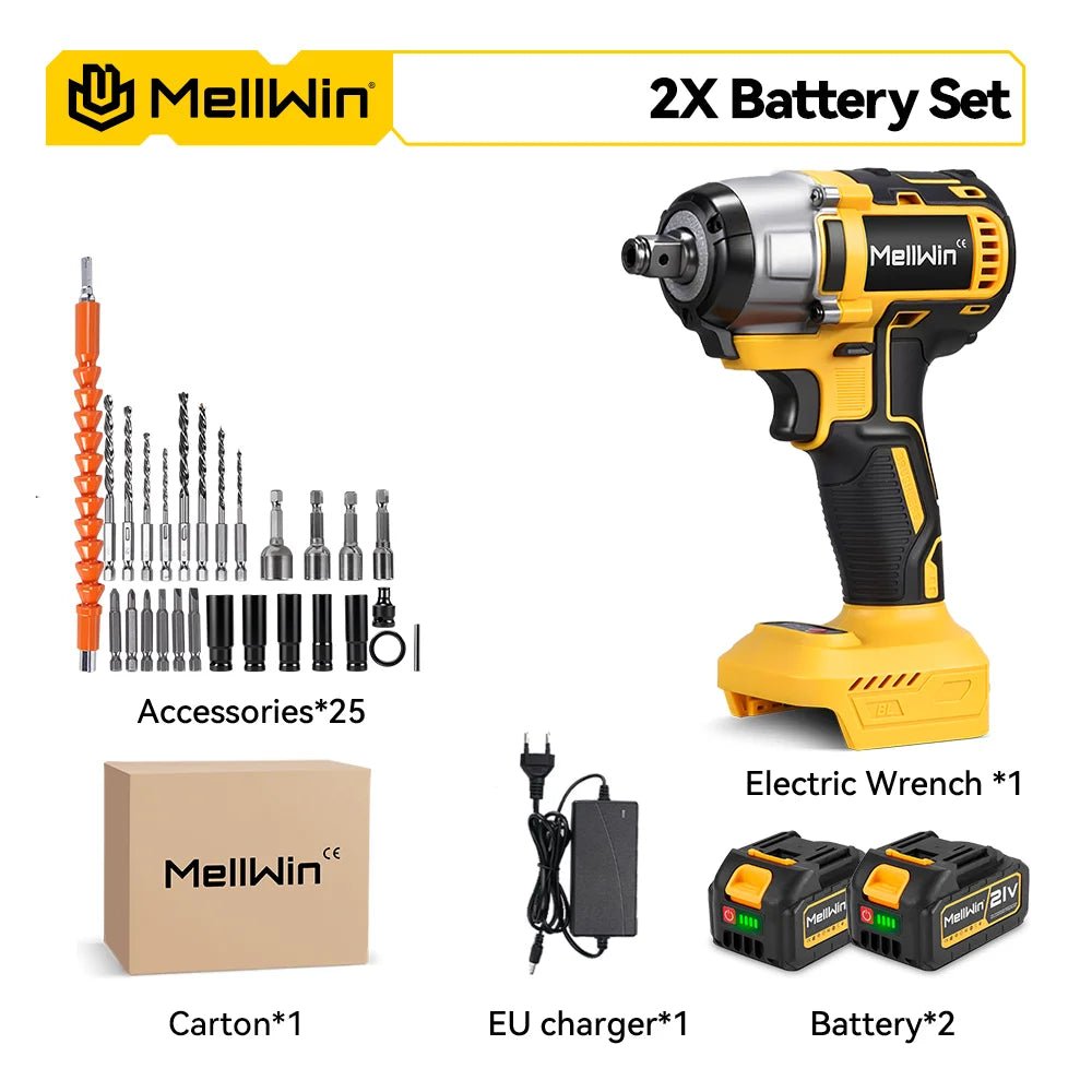 MELLWIN 800W Brushless Electric Wrench Set 3 - IN - 1 Cordless Electirc Drill/Screwdriver/Impact Wrench For Makita 18V Battery Pin - GoDiscount