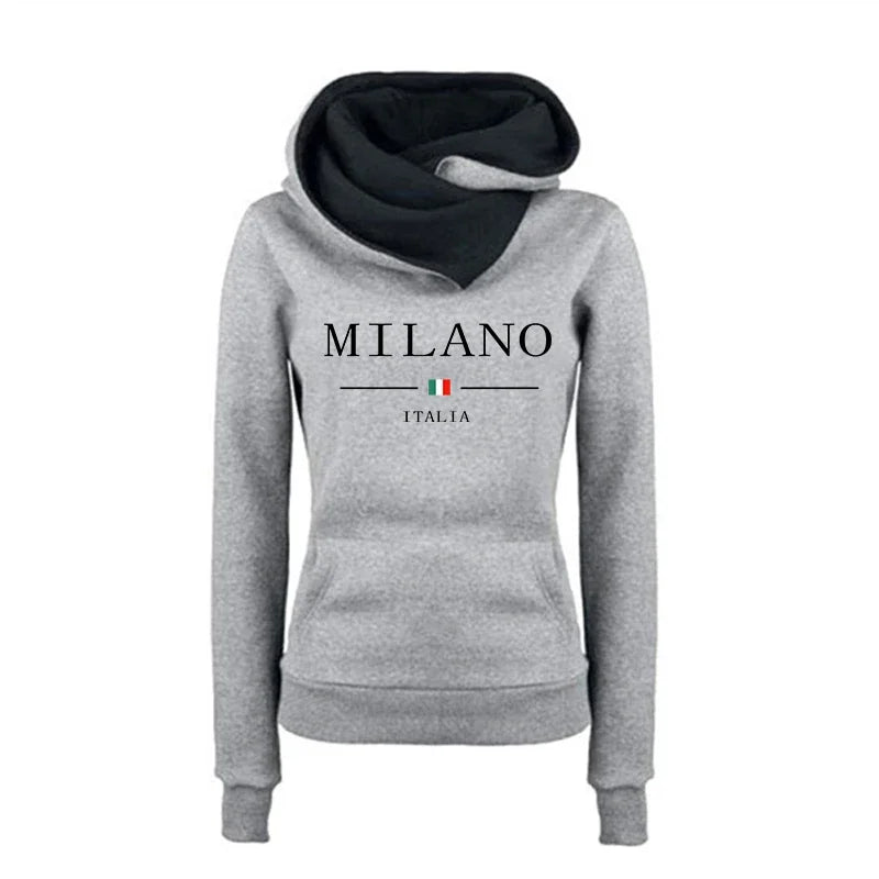 ⭐ Hoodie Femme Automne/Hiver – Sweat Casual Premium Imprimé Milan, Chaud & Confortable - GoDiscount