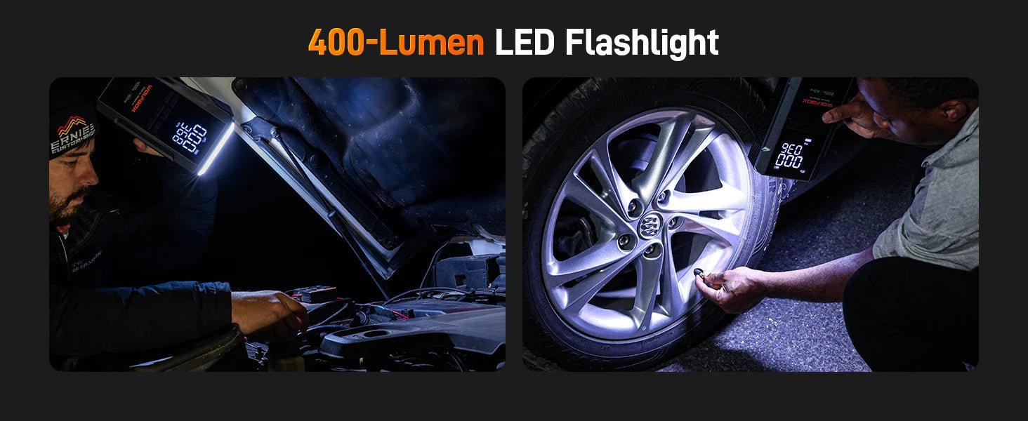 "WOLFBOX 3000A Jump Starter avec Compresseur d'Air, 16000mAh & 160PSI, Démarreur de Batterie Portable Voiture avec Charge Rapide 65W" - GoDiscount