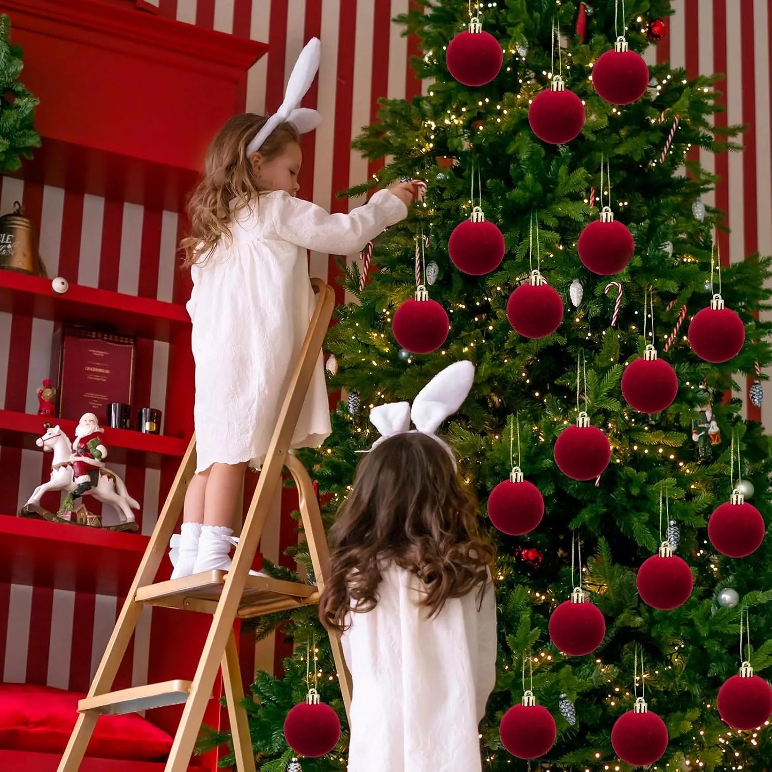 6cm Wine Red Velvet Christmas Balls for Xmas Tree Flocked Xmas Ball Hanging Pendents Navidad Festival Party Home Decor Supplies - GoDiscount