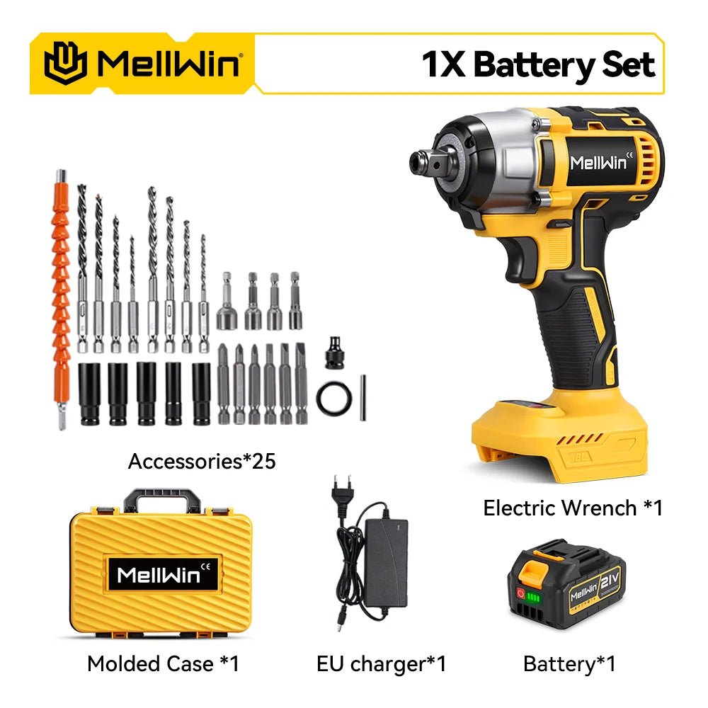 MELLWIN 800W Brushless Electric Wrench Set 3 - IN - 1 Cordless Electirc Drill/Screwdriver/Impact Wrench For Makita 18V Battery Pin - GoDiscount