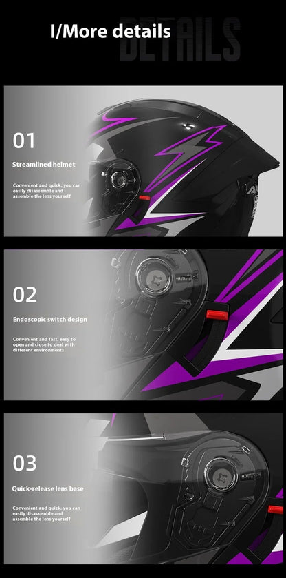 Casque Moto Modulaire Personnalisé – Double Lentille, Casque Intégral pour Homme et Femme, Motocross Racing - GoDiscount