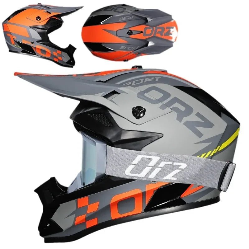 🏁🔥 Casque Moto Off - Road Orz DOT – Système de Sangle Rapide, Casque Racing avec Lunettes, Confort et Sécurité - GoDiscount