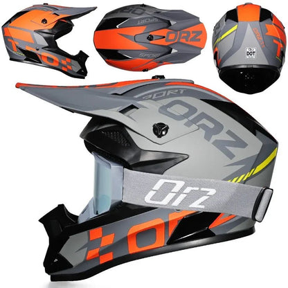 🏁🔥 Casque Moto Off - Road Orz DOT – Système de Sangle Rapide, Casque Racing avec Lunettes, Confort et Sécurité - GoDiscount