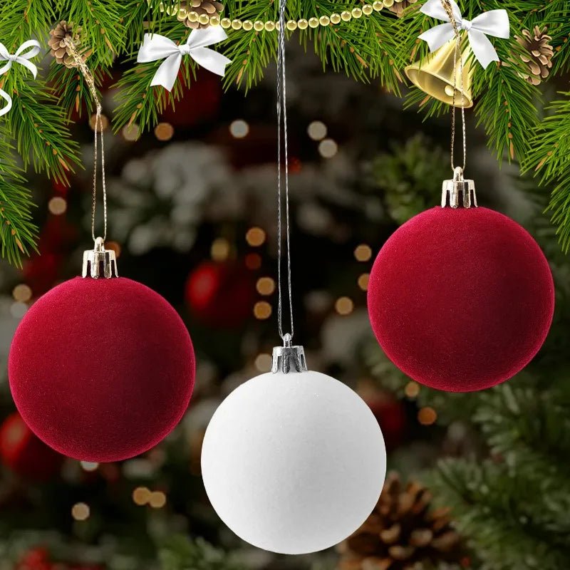 6cm Wine Red Velvet Christmas Balls for Xmas Tree Flocked Xmas Ball Hanging Pendents Navidad Festival Party Home Decor Supplies - GoDiscount