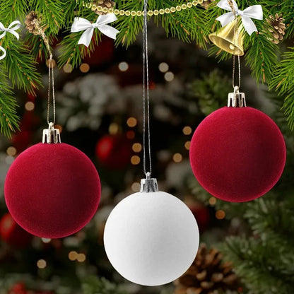 6cm Wine Red Velvet Christmas Balls for Xmas Tree Flocked Xmas Ball Hanging Pendents Navidad Festival Party Home Decor Supplies - GoDiscount