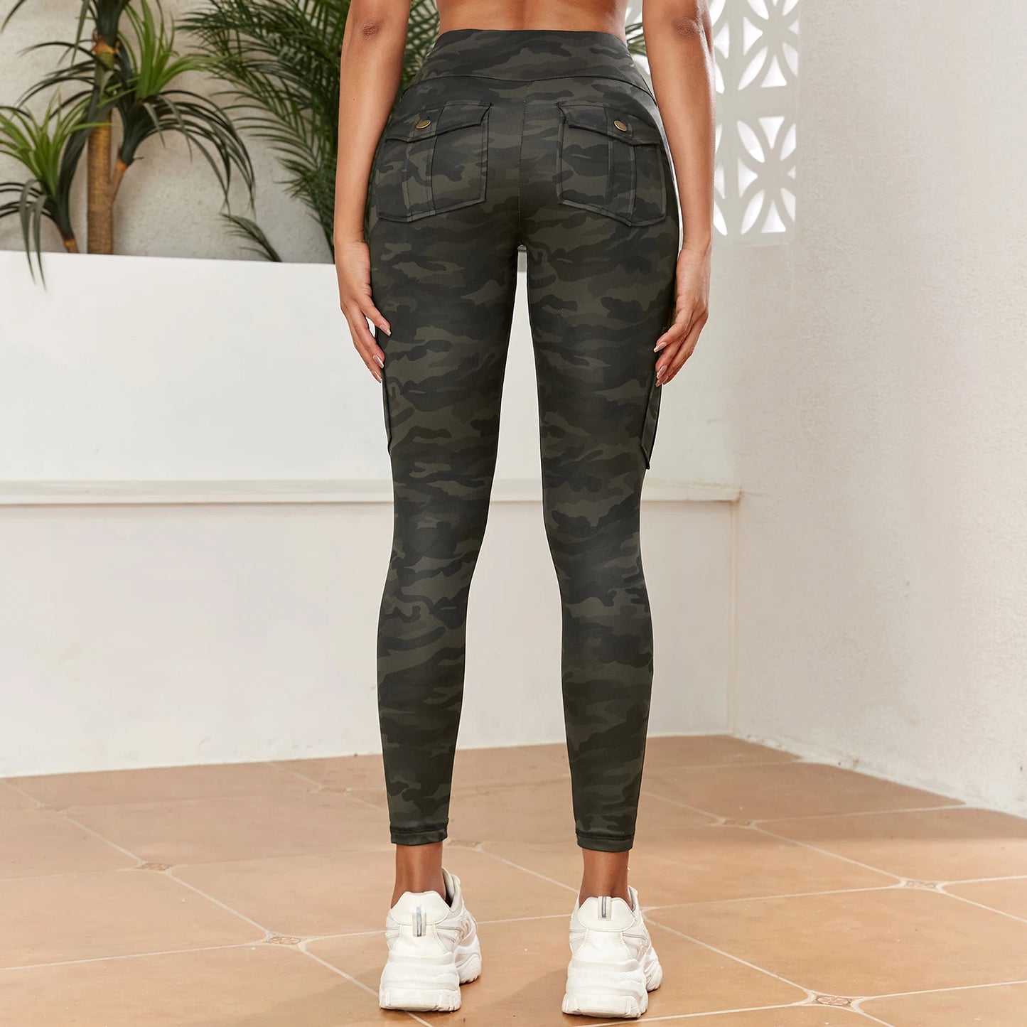 Pantalon de Yoga Camouflage Femme CHRLEISURE – Legging Sport Seamless avec Poche, Slim et Élastique pour Fitness et Travail - GoDiscount