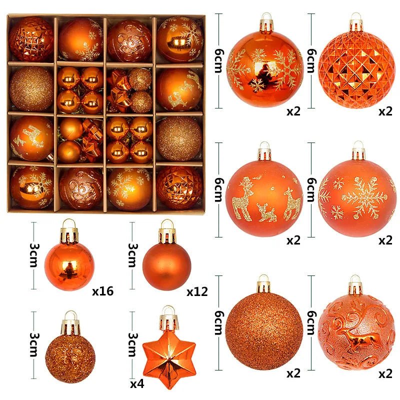 44Pcs 3/6CM Christmas Ball Christmas Tree Decoration Ornaments for Home Decor Halloween New Year Navidad Pendant Ball Accessory - GoDiscount