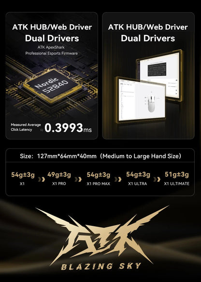 ATK Blazing Sky X1 – Souris Gamer Sans Fil 3 Modes 8K, Ultra - Low Latency, Lightweight FPS Liekong E - Sports, Accessoire PC Personnalisable - GoDiscount