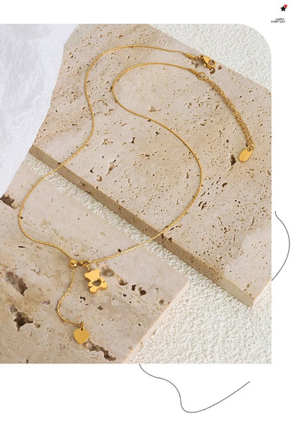 Pendentif Ours Hollow avec Collier Ajustable pour Femmes, en Acier Inoxydable 316L Plaqué Or, Résistant à l'Eau, Collier Élégant pour Filles - GoDiscount