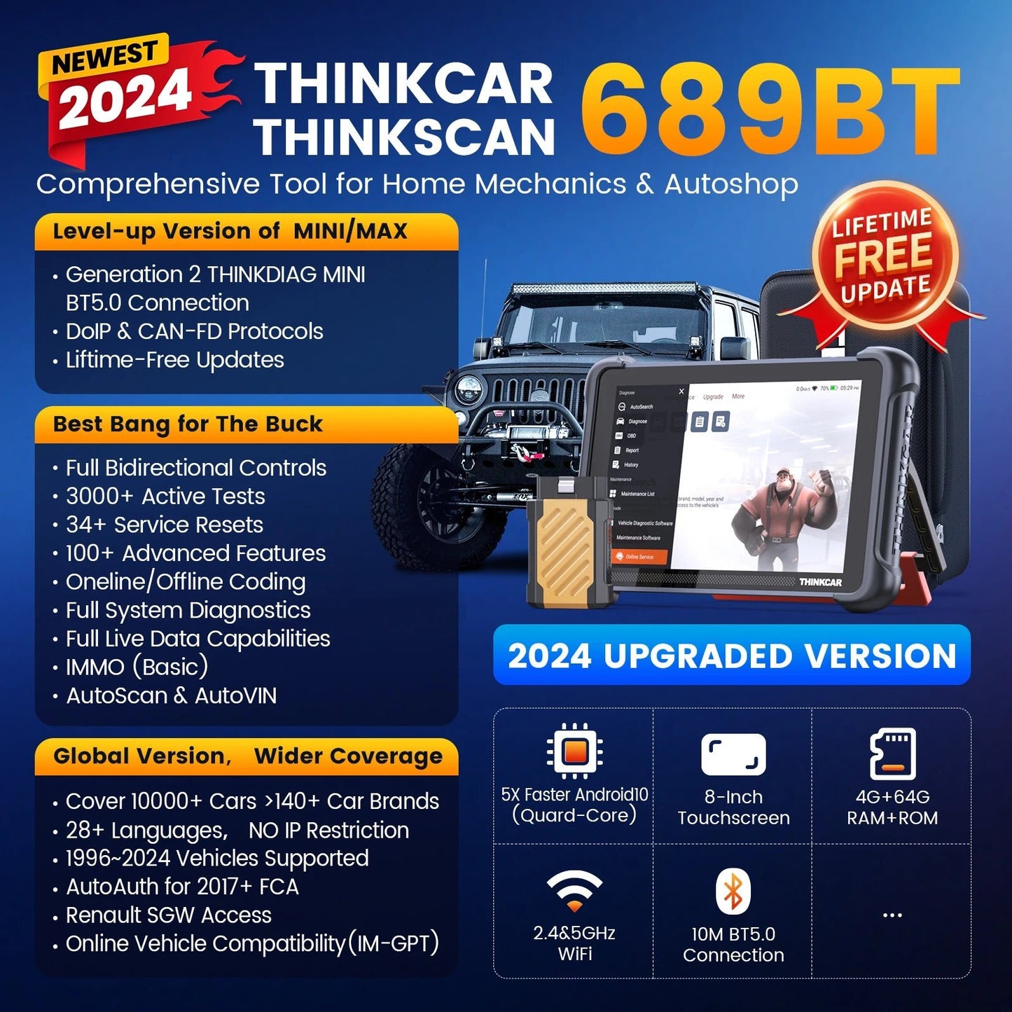 🔧 THINKCAR Thinkscan Plus S7/S6/S4 OBD2 Scanner – Outil de Diagnostic Auto, Réinitialisation de 28 Codes, Diagnostic Complet Voiture - GoDiscount