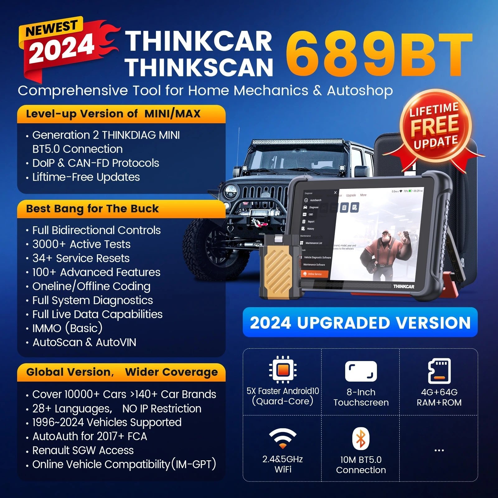 🔧 THINKCAR Thinkscan Plus S7/S6/S4 OBD2 Scanner – Outil de Diagnostic Auto, Réinitialisation de 28 Codes, Diagnostic Complet Voiture - GoDiscount