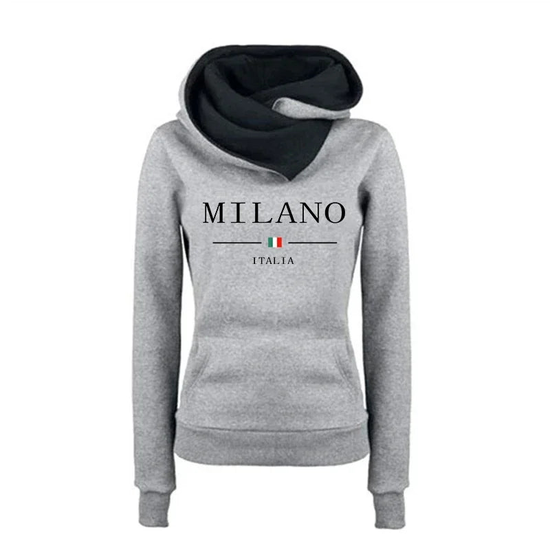 ⭐ Hoodie Femme Automne/Hiver – Sweat Casual Premium Imprimé Milan, Chaud & Confortable - GoDiscount