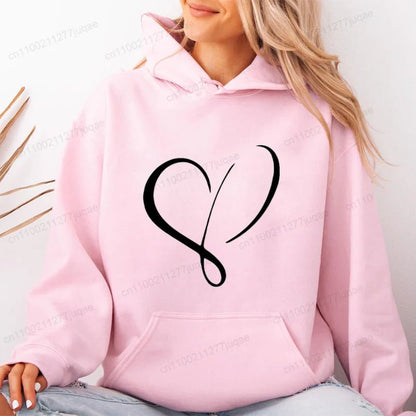 Love Heart Design Women Hoodie Ladies Casual Sweatshirt Love Heart Print Personalised Hoodie Autumn Winter Tracksuit Sportwear - GoDiscount