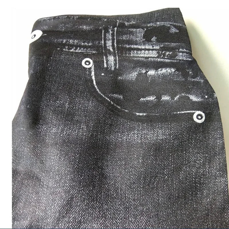 Legging Femme Imitation Jean – Legging Stretch Imprimé Denim, Slim et Confortable, Pantalon - GoDiscount