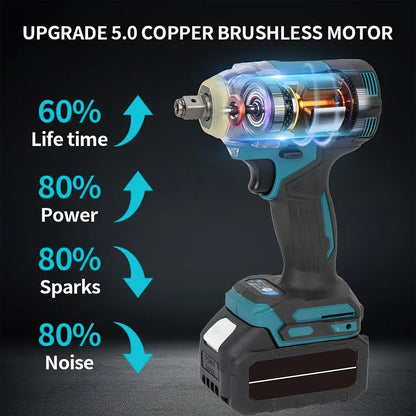 1200N.m High Torque Brushless Electric Impact Wrench 1/2 inch Cordless Screwdriver Drill Set Power Tools For Makita 18V Battery - GoDiscount