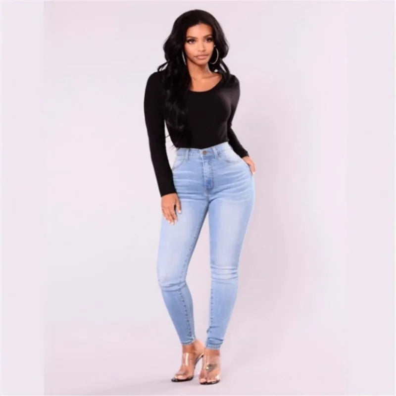 Jean Femme Skinny – Denim Taille Haute, Stretch, Push-Up, Pantalon Slim avec Poches et Bouton, Look Crayon