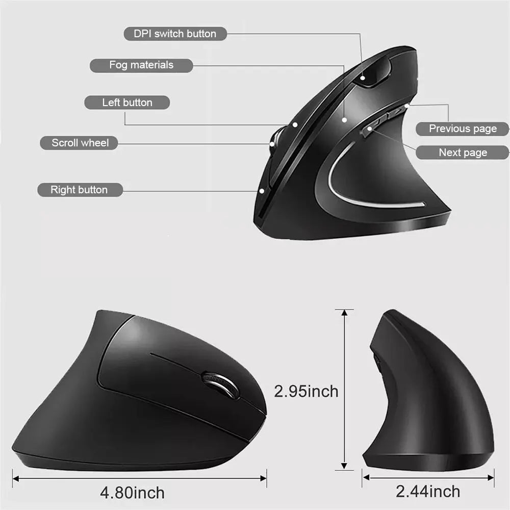 Souris Ergonomique Sans Fil 2.4GHz – 6 Boutons, DPI 800/1200/1600 pour PC & Ordinateur Portable - GoDiscount