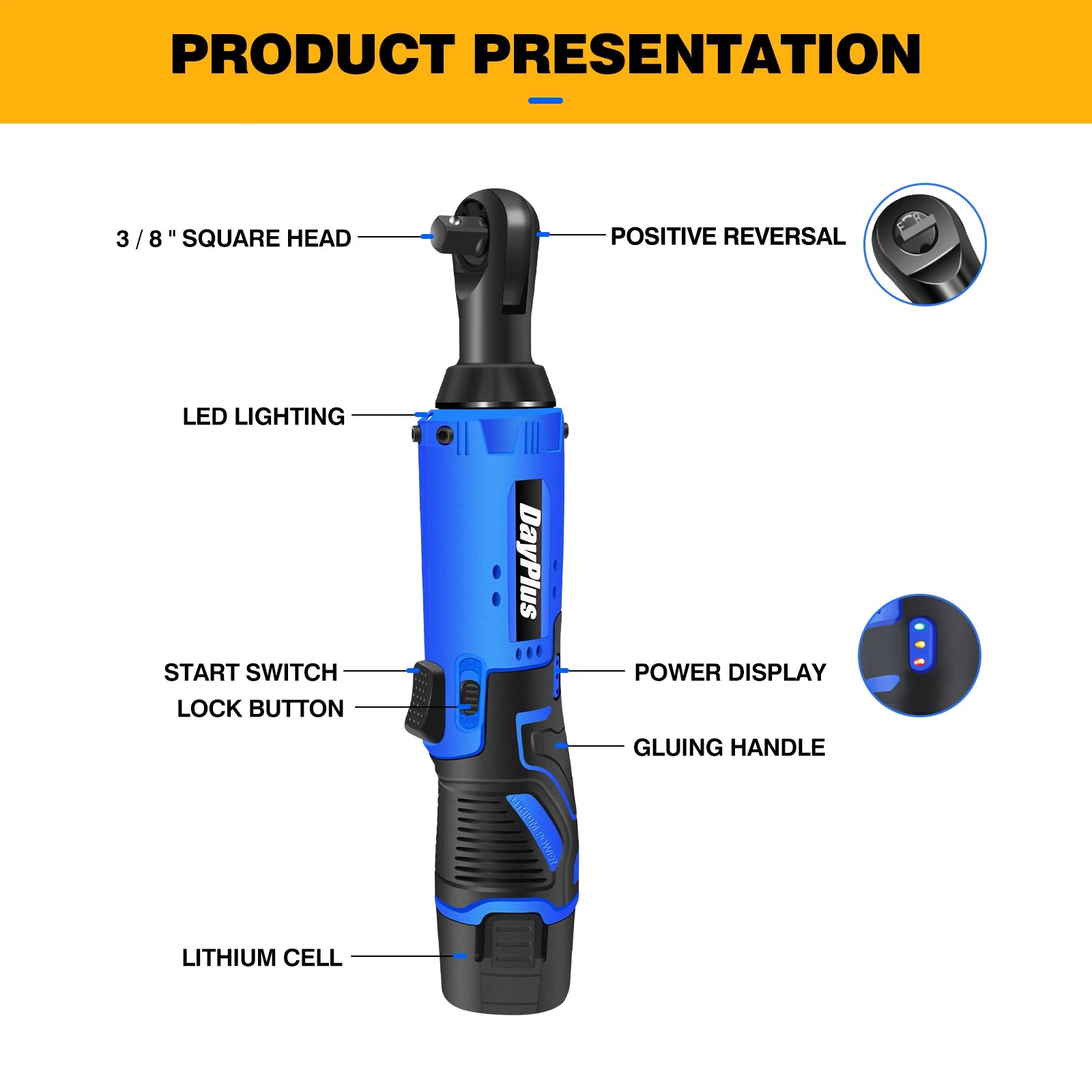 ⚡🔧 Clé à Cliquet Sans Fil 12V – 120Nm | 3/8'' 90° Angle Ratchet avec 2 Batteries & 7 Douilles - GoDiscount